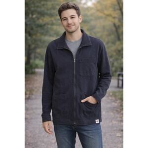 Wallace & Barnes Zip Up Jacket Pockets Blue 100% Cotton Casual S Dark Academia